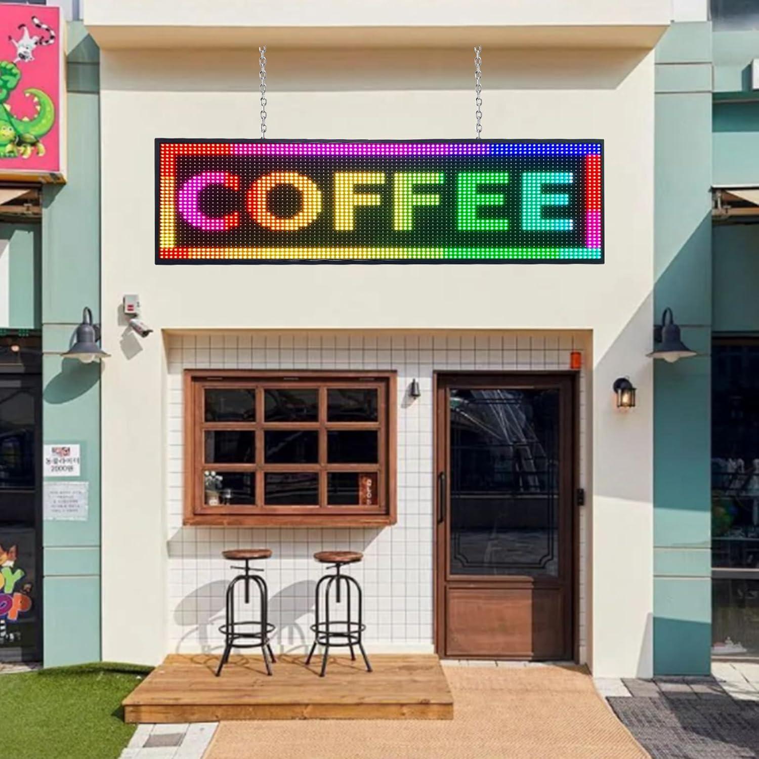 KFFKFF 52"x8" Full-Color Programmable LED Sign Scrolling Display Board P10 WIFI USB Control Message Shop Sign for Store Business Party Bar Advertising