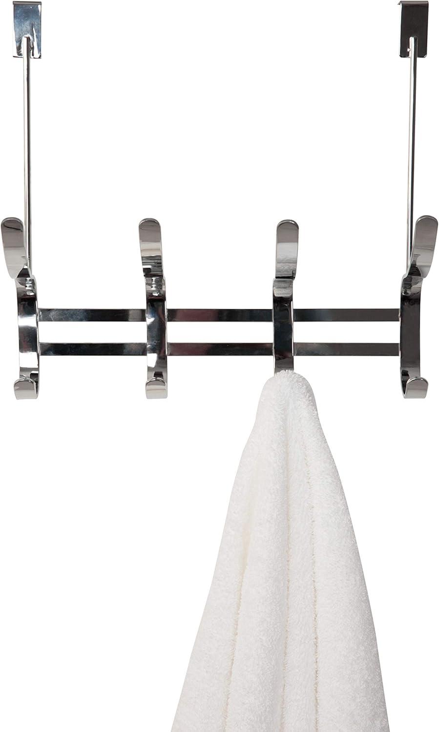 Over the Door Hook Rack Chrome - Simplify: Steel Construction, Spot Clean, Bath Canister Included