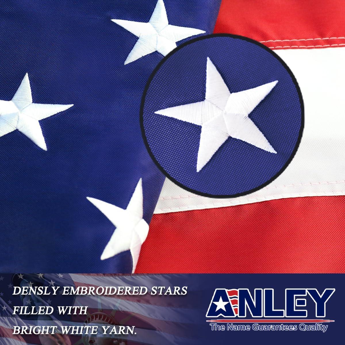 Anley 6x10 Ft American US Flag 210D Nylon - Embroidered USA Banner Flags with Brass Grommets