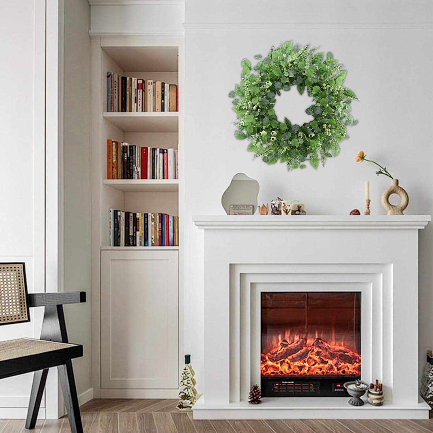 The Holiday Aisle® 22" Artificial Spring Summer Farmhouse Eucalyptus Berry Front Door Wreath