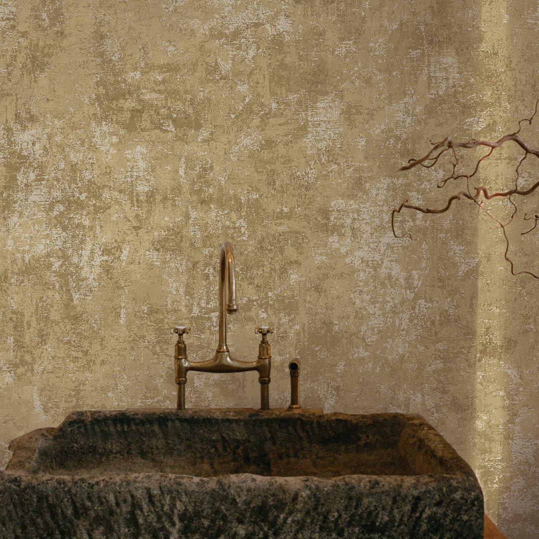 Tempaper & Co. Distressed Gold Removable Peel and Stick Wallpaper, Gold Leaf, 28 sq ft: Nursery, Botanical, Vinyl, Self-Adhesive