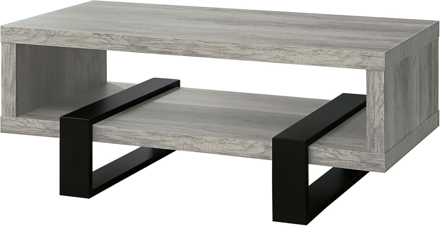Dinard Wood Coffee Table Gray Driftwood/Black - Coaster: Sleek Two-Tier & Geometric Legs