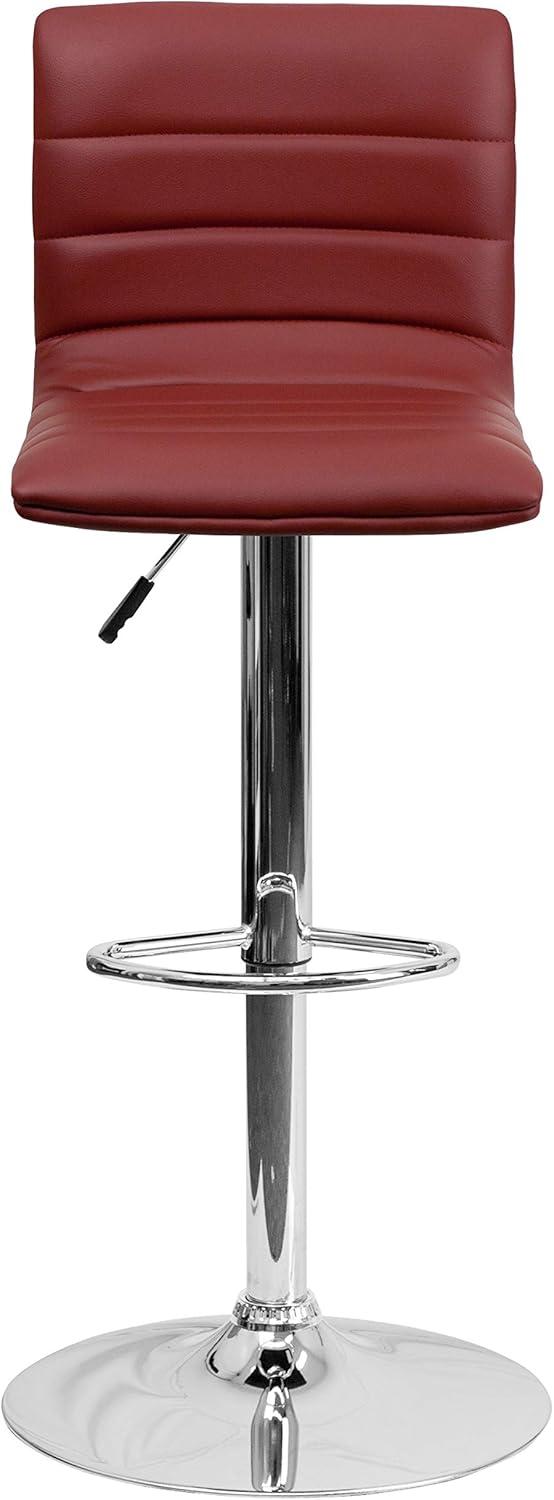 Burgundy Vinyl Adjustable Swivel Barstool with Chrome Base