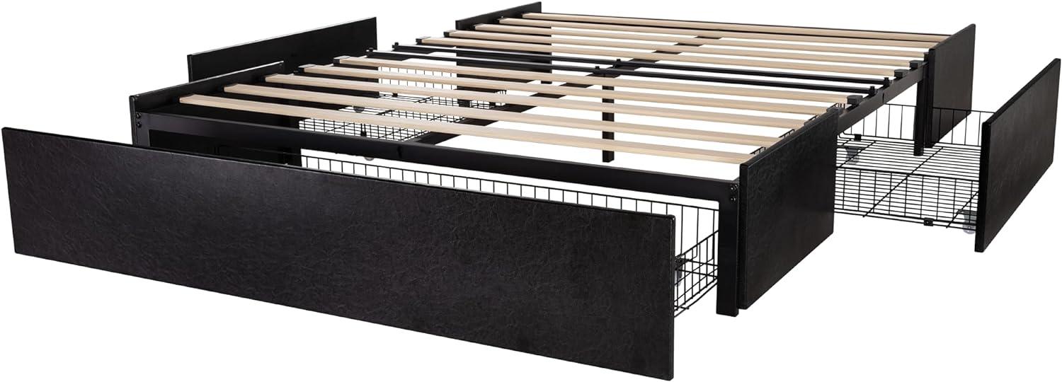 Modern Black Faux Leather Queen Bed Frame with Storage Drawers