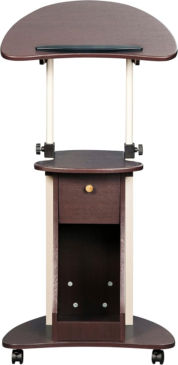Techni Mobili Sit-to-Stand Rolling Adjustable Laptop Cart With Storage, Chocolate, RTA-B005-CH36