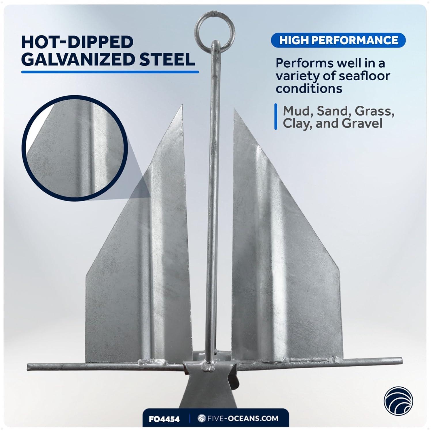 Five Oceans Boat Anchor - Fluke Anchor, 3 Lb, Galvanized Steel Slip Ring Boat Anchor, Boat Anchors, Small Boat Anchor for Kayak, Dinghies Personal Watercraft Paddleboards Canoes Small Boats - FO4554
