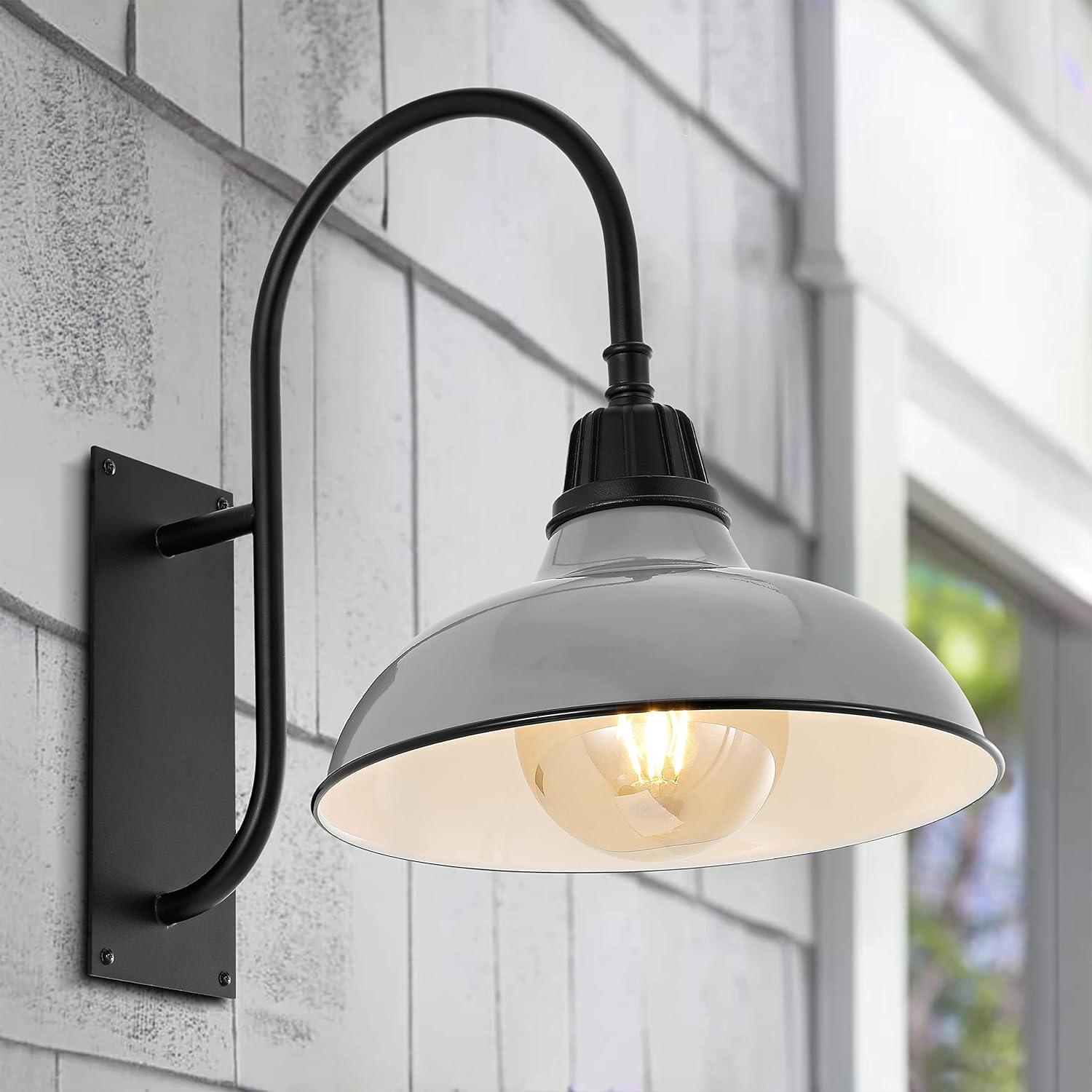 Stanley 12.25" 1-Light Farmhouse Industrial Indoor/Outdoor Iron LED Gooseneck Arm Outdoor Sconce, Gray