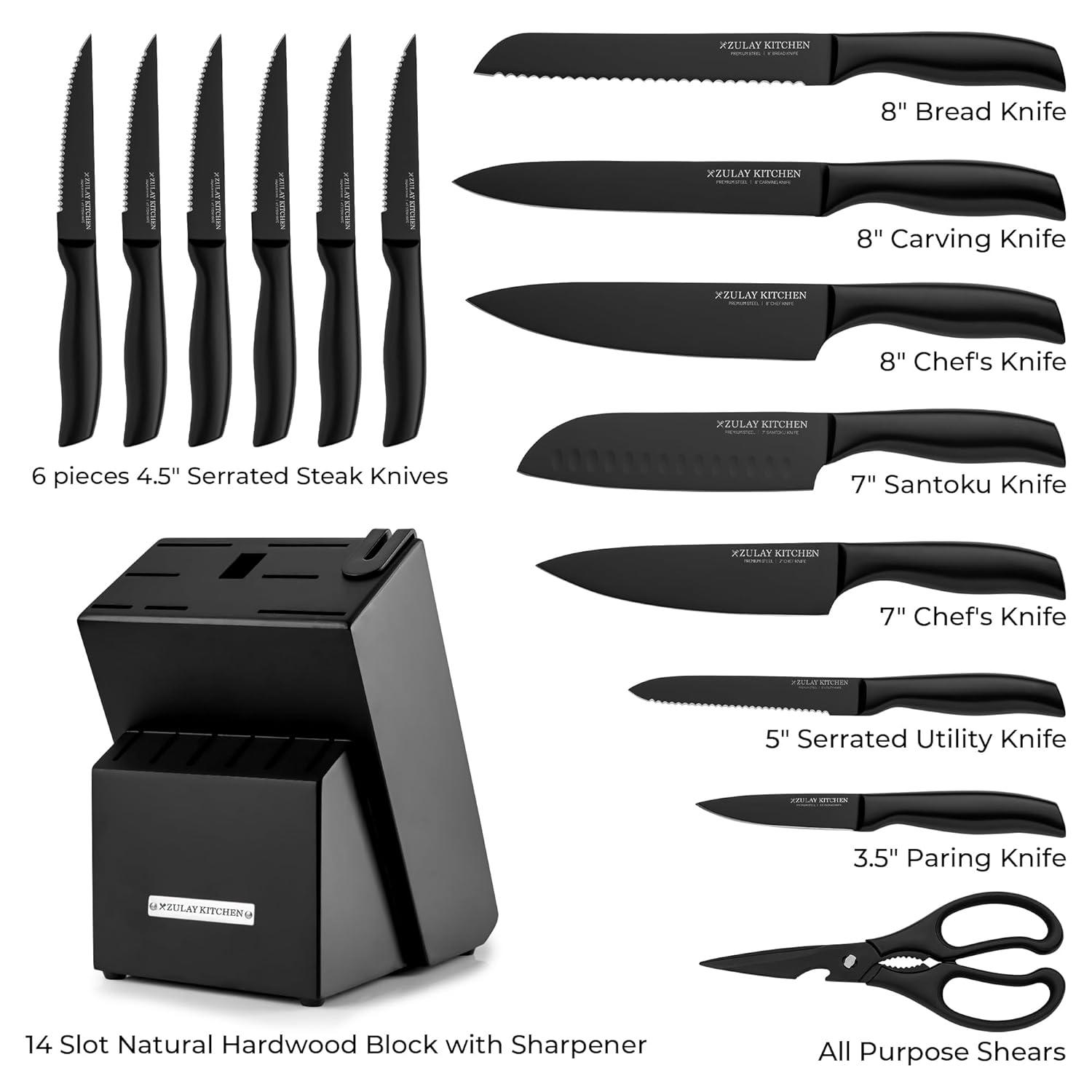 Zulay Kitchen Zulay Kitchen Premium 15-Piece Knife Set with Natural Wood Block and Built-in Sharpener