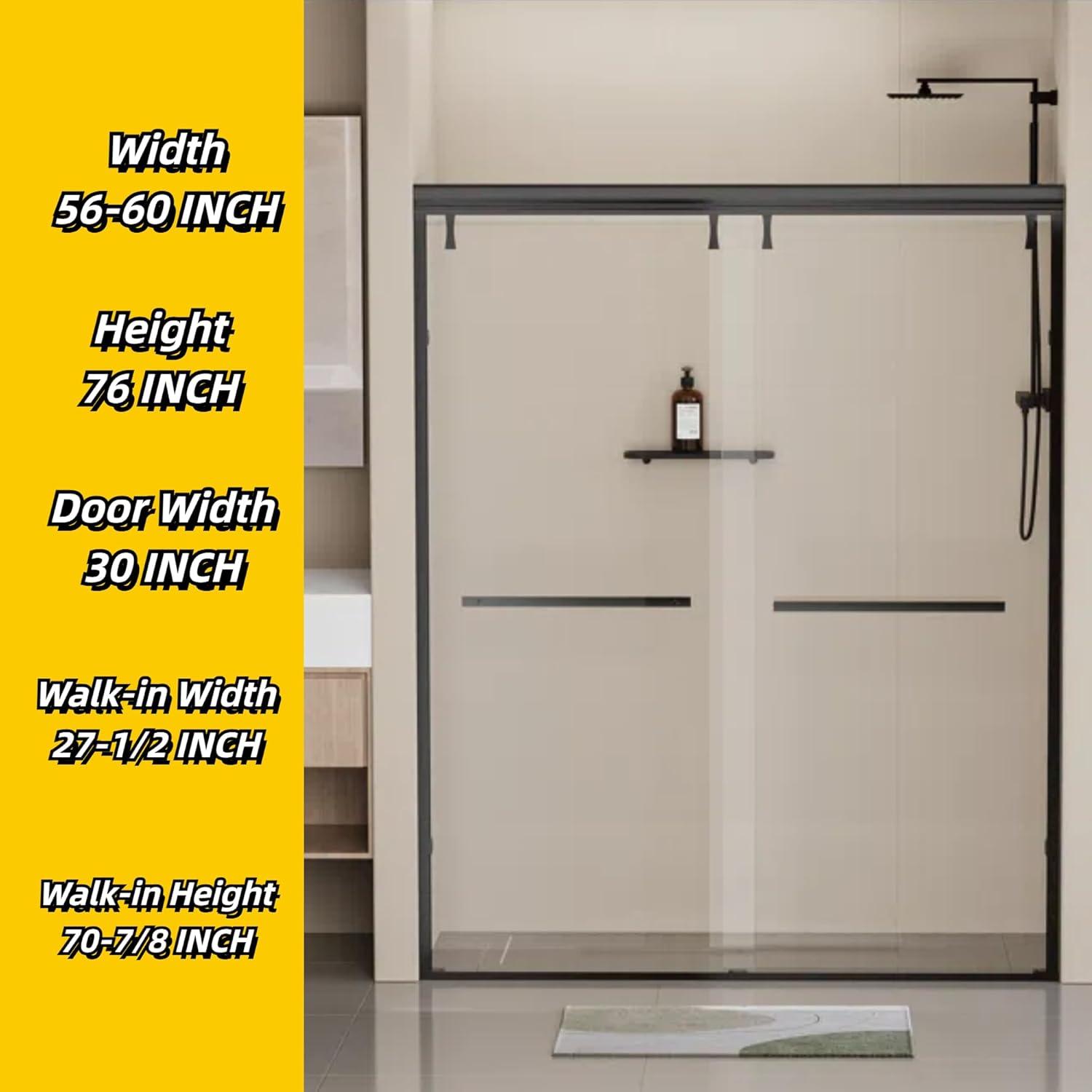 56-60 In. X 76 In Double Sliding Shower Door, 5/16 In Clear Tempered Glass Easy-Clean Coating Chrome