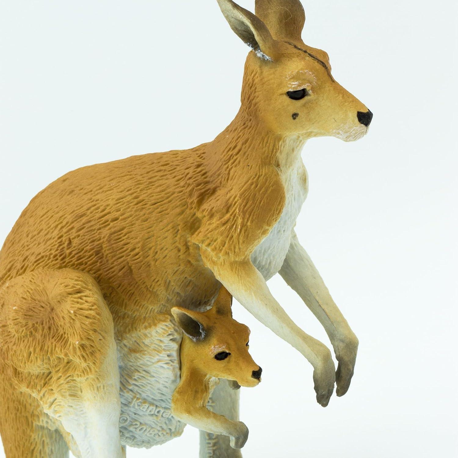 Hand-Painted Light Orange Red Kangaroo with Joey Educational Toy