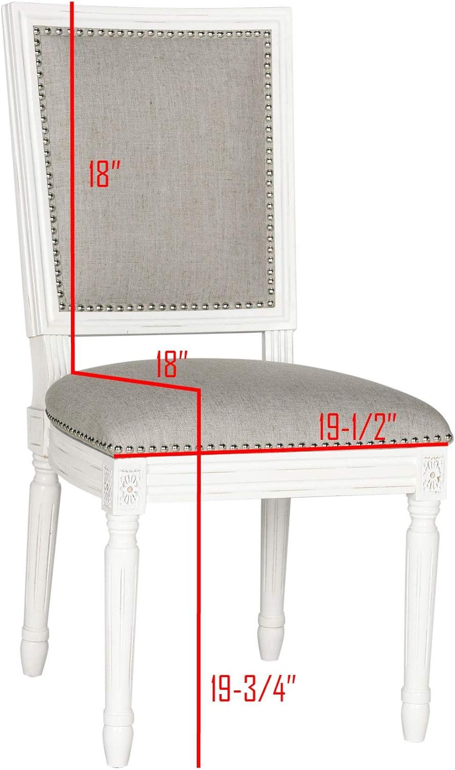 Buchanan 19H French Brasserie Linen Rectangle Side Chair Silver Nail Heads (Set Of 2) - Light Grey/Cream - Safavieh