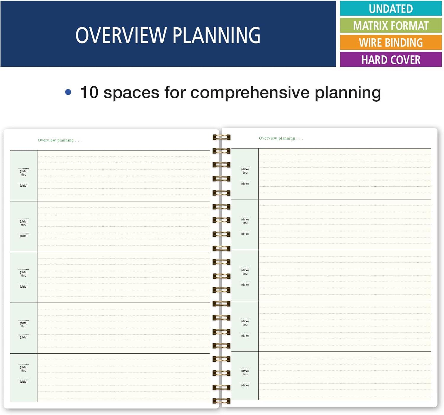 Elan Publishing Company Hardcover Combination Plan and Record Book - 8 Period Teacher Lesson Planner (PR8 + R1035) (Teal Floral)
