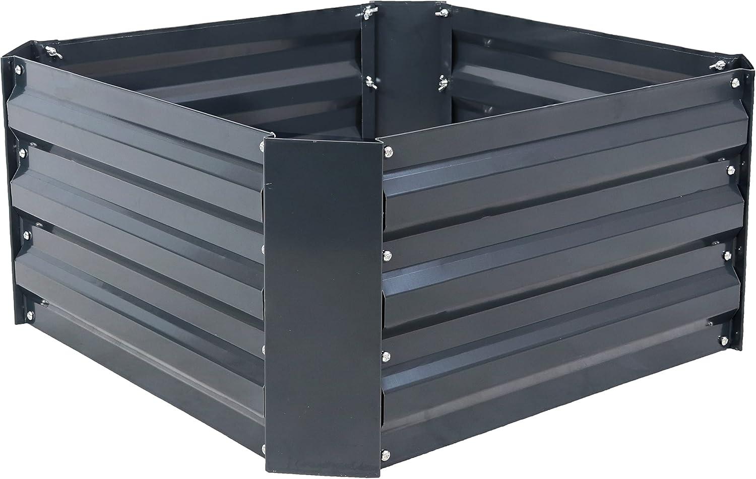 Sunnydaze Corrugated Galvanized Steel Raised Garden Bed for Plants, Vegetables, and Flowers - 24" Square x 11.75" H