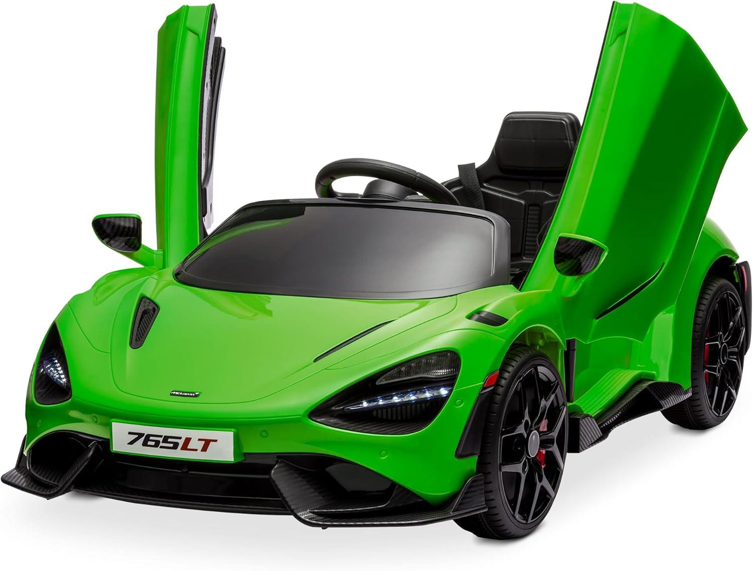 Kidzone 12V Licensed McLaren 765LT Kids Ride On Sports Car Electric Vehicle Vehicles with 2 Speeds, Parent Control, Smooth Start, Suspension, Hydraulic Doors & Hidden Training Wheels - Green