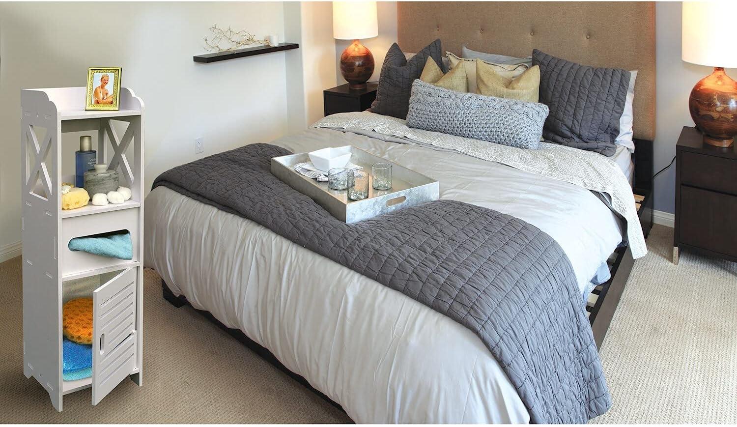 Bathroom Storage Cabinet Tower - Freestanding Shelf Unit with Tissue H