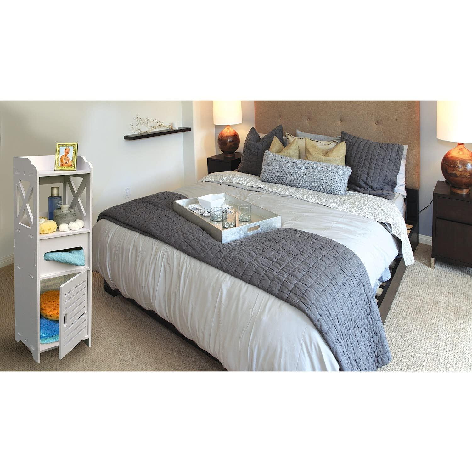 Bathroom Storage Cabinet Tower - Freestanding Shelf Unit with Tissue H