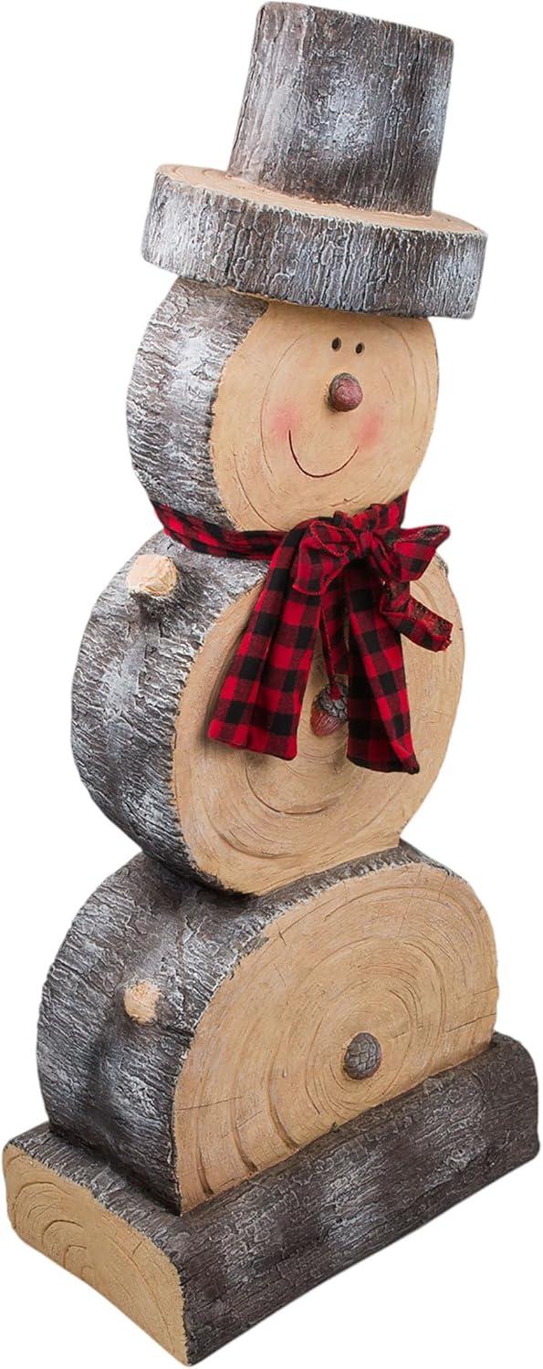 Alpine Corporation 16" x 9" x 38" Wooden Snowman Holiday Statue, Brown/Tan
