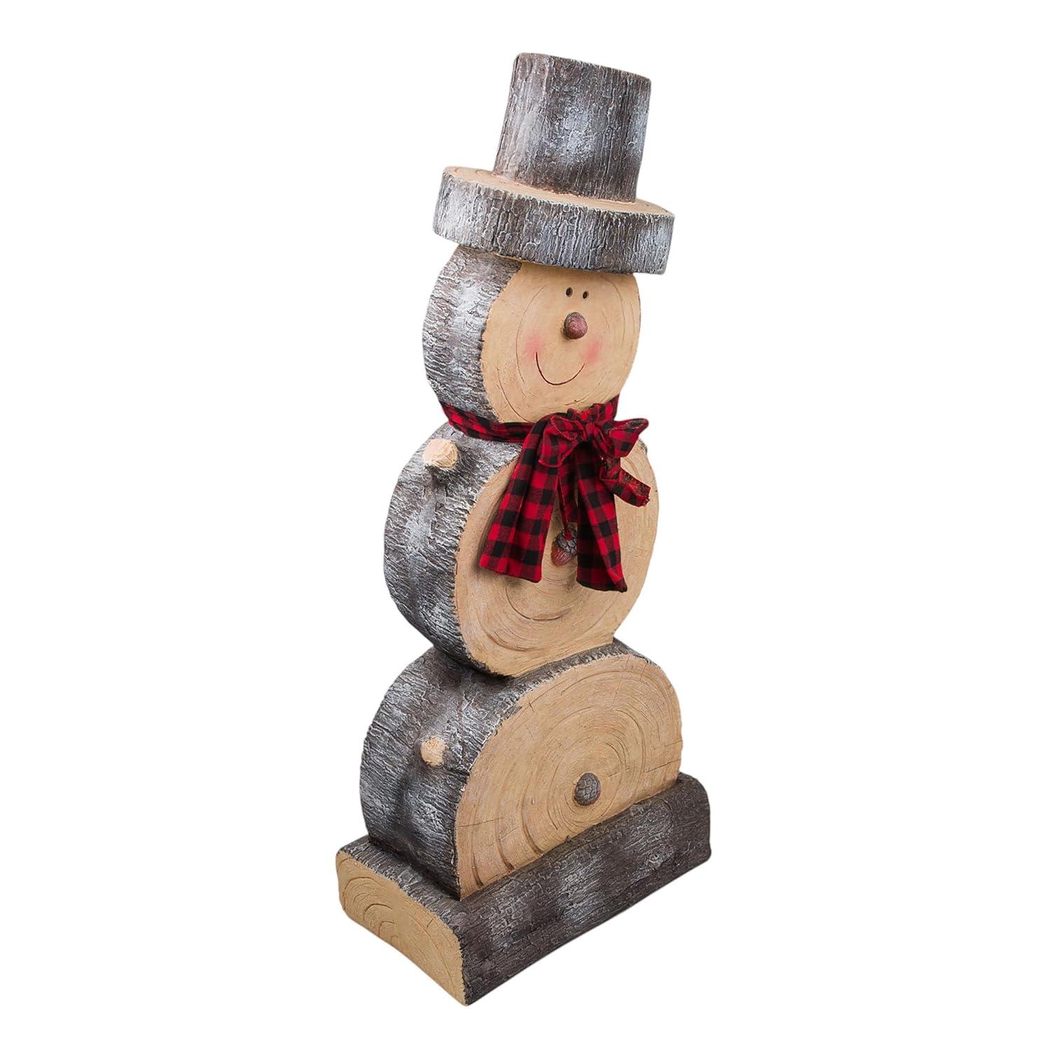 Alpine Corporation 16" x 9" x 38" Wooden Snowman Holiday Statue, Brown/Tan
