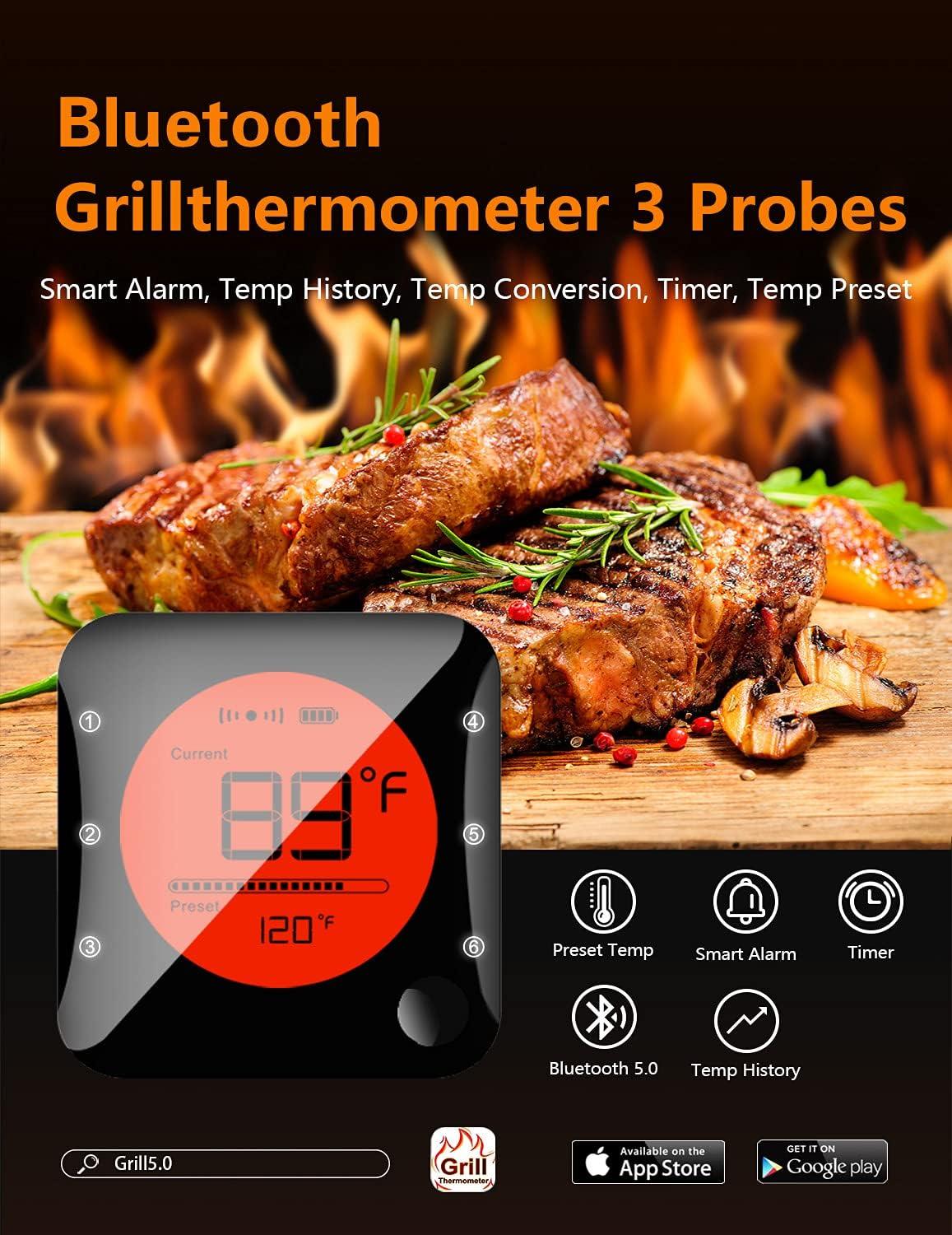 Black Wireless Digital Meat Thermometer with 3 Probes