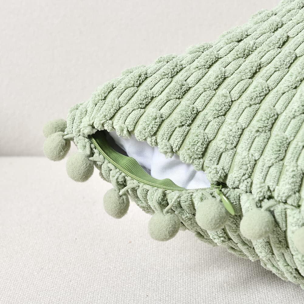 Fymlhomi 2 Packs Sage Green Decorative Throw Pillow Covers 18x18 Inch for Couch Bed Sofa, Modern Farmhouse Boho Home Decor, Soft Cute Plush Corduroy Cushion Case 45x45 CM