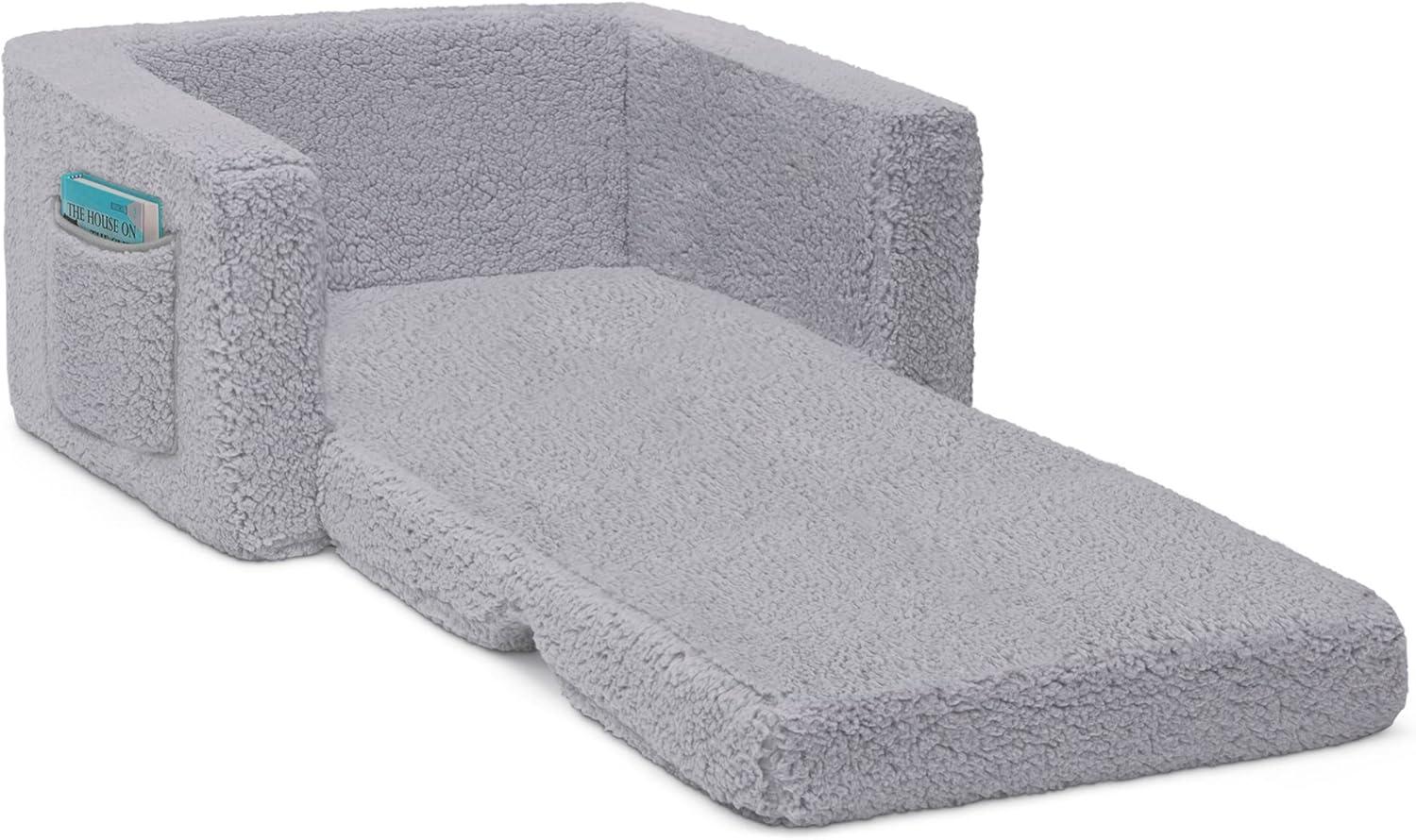 Delta Children Kids' Cozee Flip-Out Faux Shearling 2-in-1 Convertible Chair - Gray