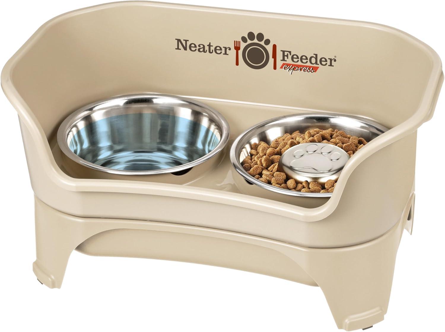 Almond Elevated Stainless Steel Pet Feeder with Slow Feed Bowl