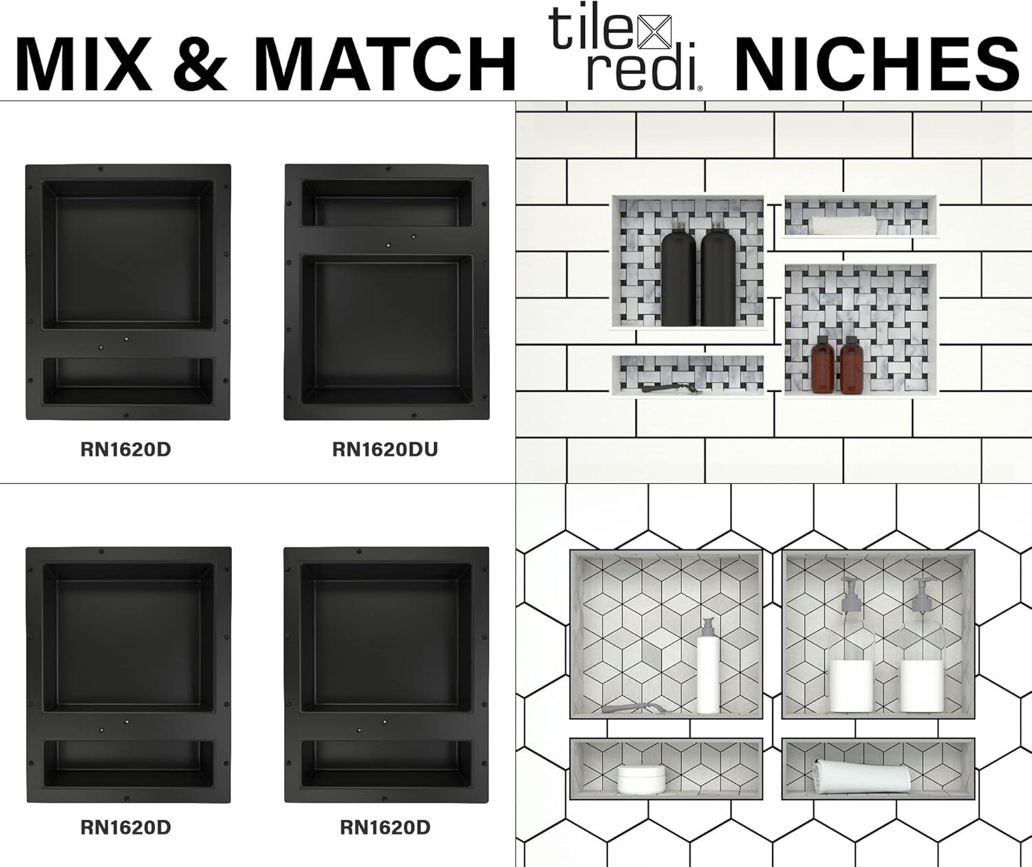 Tile Redi Redi Niche 16 in. W X 20 in. H X 4 in. D Shampoo - Soap Standard Double Niche, Black