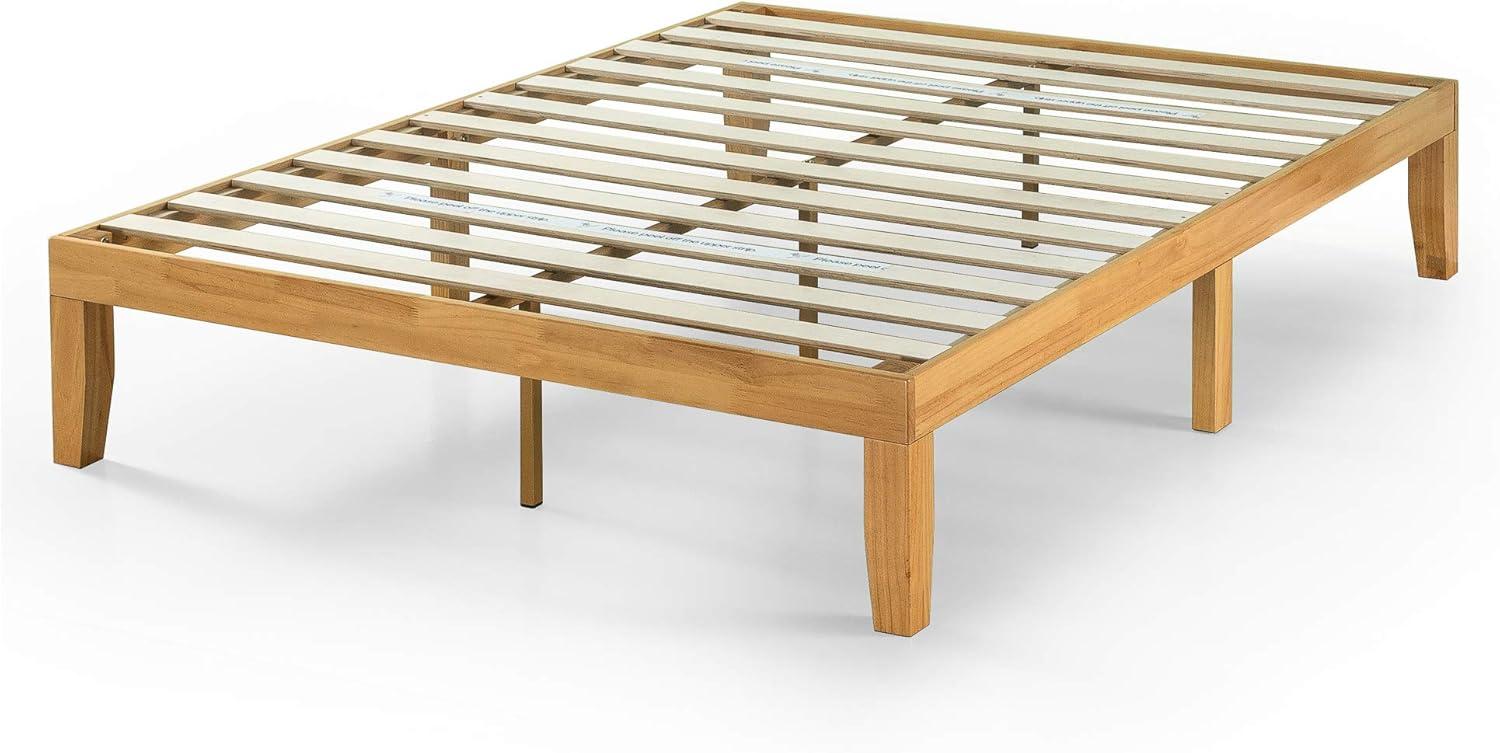 Natural Full Wood Platform Bed Frame with Slats and Headboard