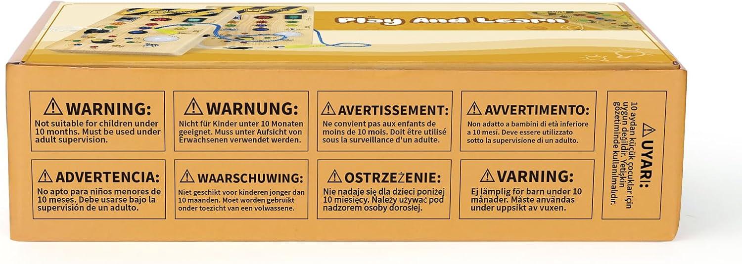 Montessori Wooden Busy Board with 8 LED Light switches, Sensory Toys Light Switch Travel Toys for 1+ Year Old Baby and Toddler