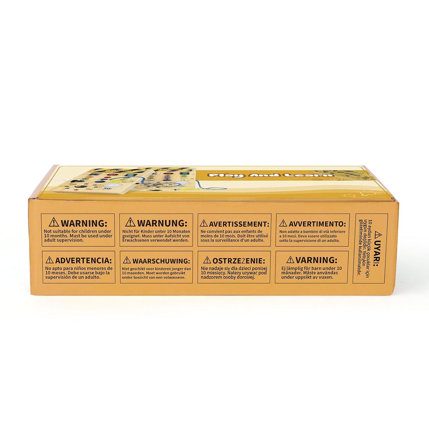 Montessori Wooden Busy Board with 8 LED Light switches, Sensory Toys Light Switch Travel Toys for 1+ Year Old Baby and Toddler