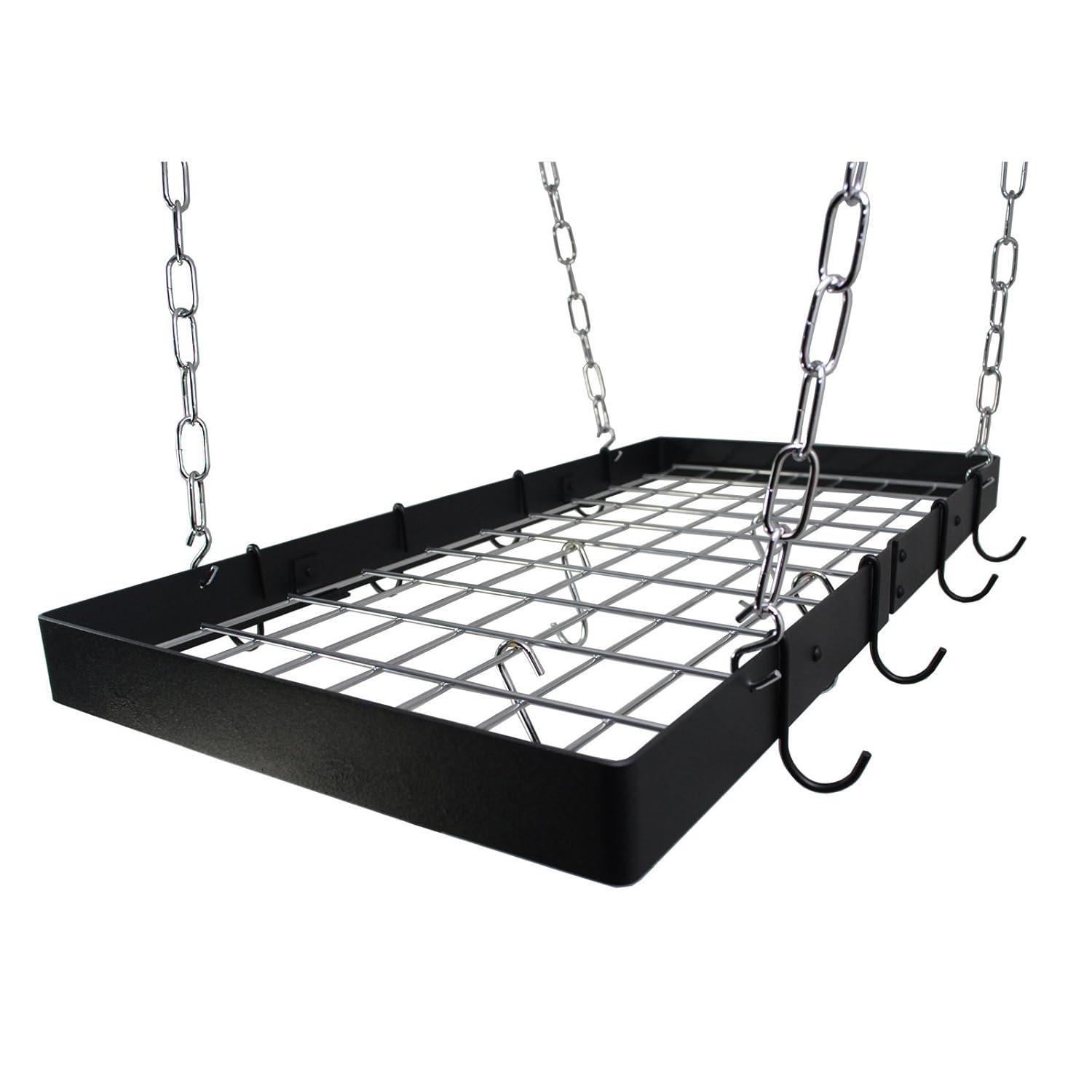 Hammered Copper and Black Rectangle Ceiling Pot Rack