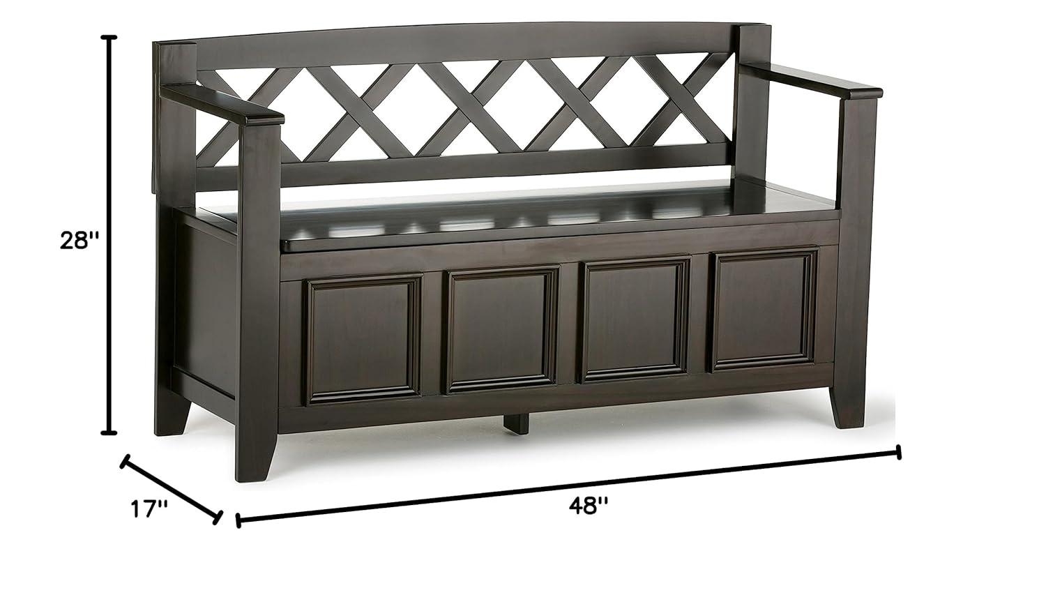 Simpli Home Amherst 48"W Solid Wood Entryway Storage Bench with Lift-Top Lid and Dual Compartments