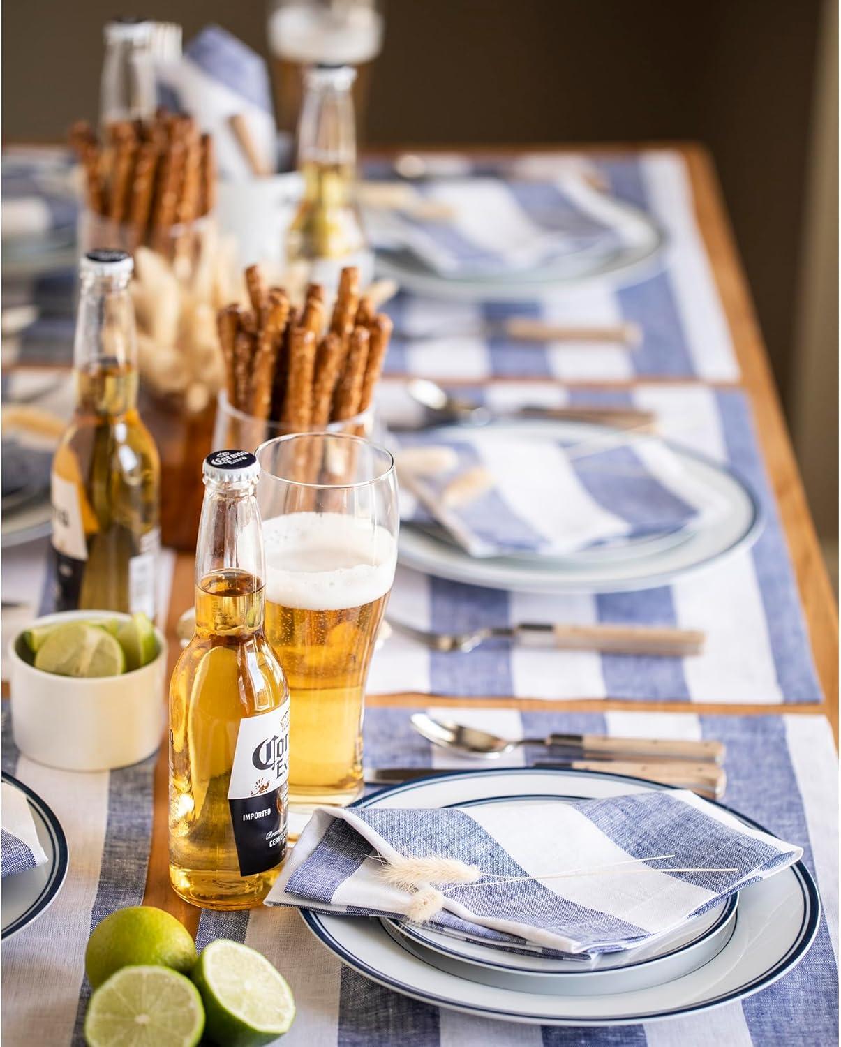 Solino Home Cabana Stripe - 100% Pure Linen Dinner Napkins (Set of 4)