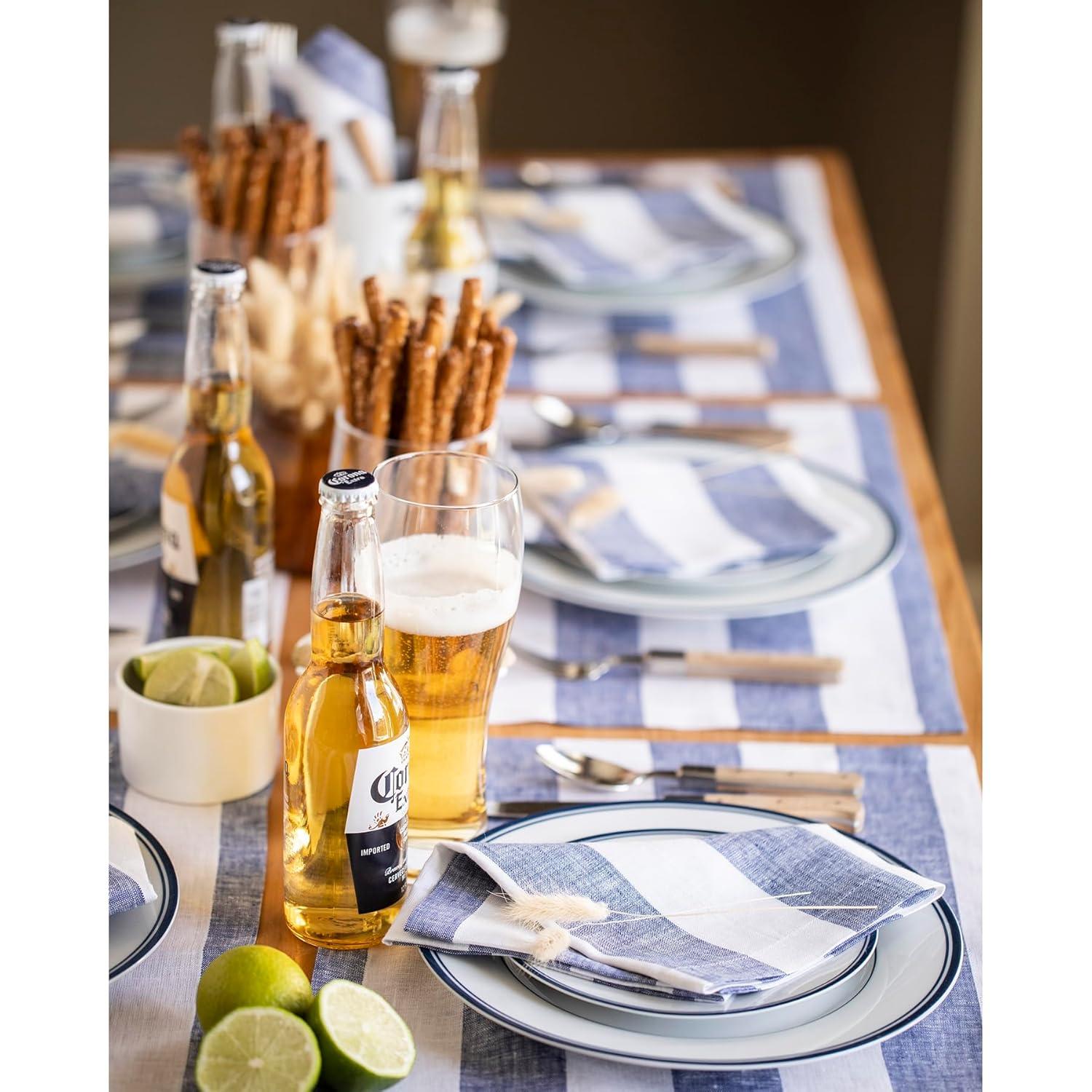 Solino Home Cabana Stripe - 100% Pure Linen Dinner Napkins (Set of 4)