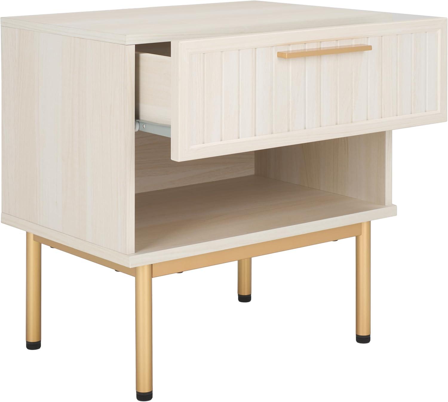 Axelle 1 Drawer Nightstand - Bleached White/Gold - Safavieh