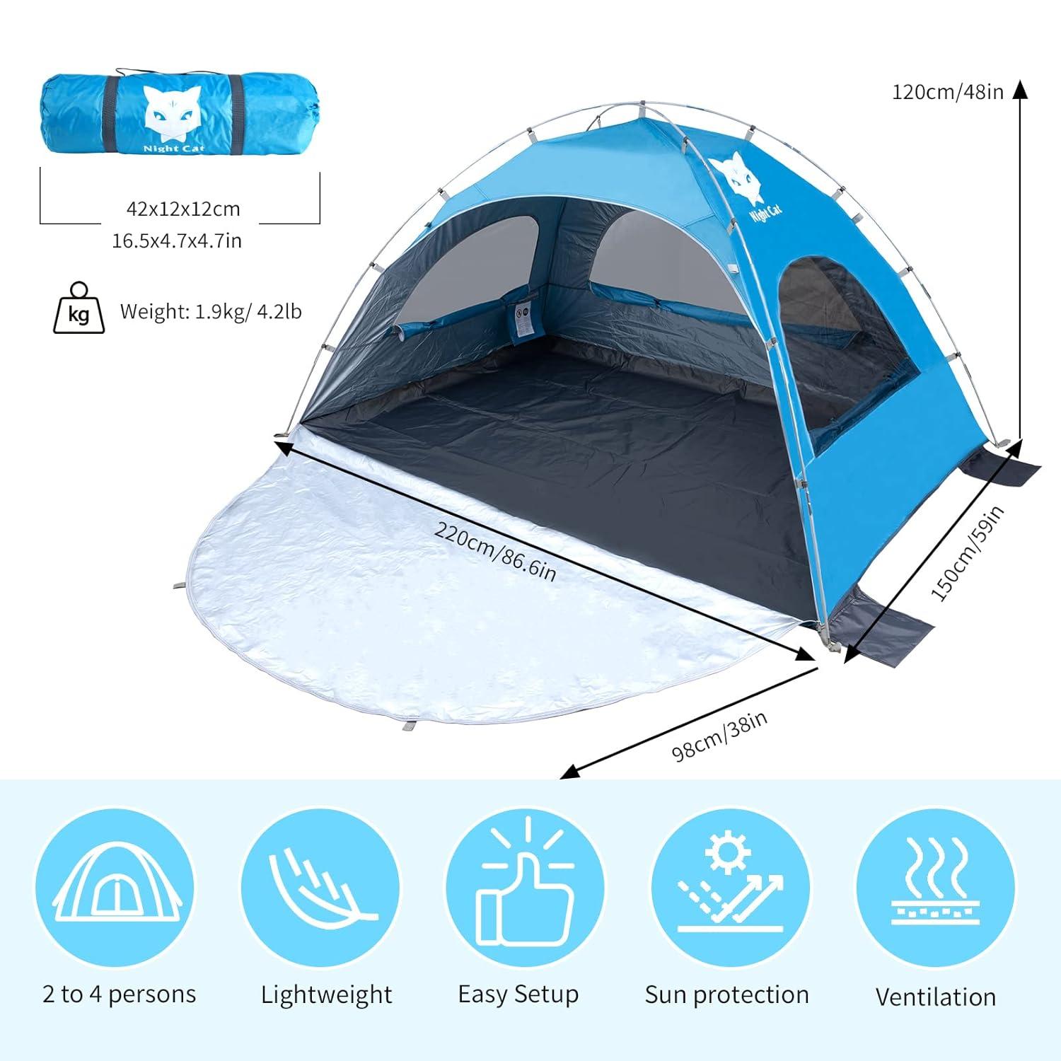 Blue 4-Person Summer Portable Beach Tent with UV Protection