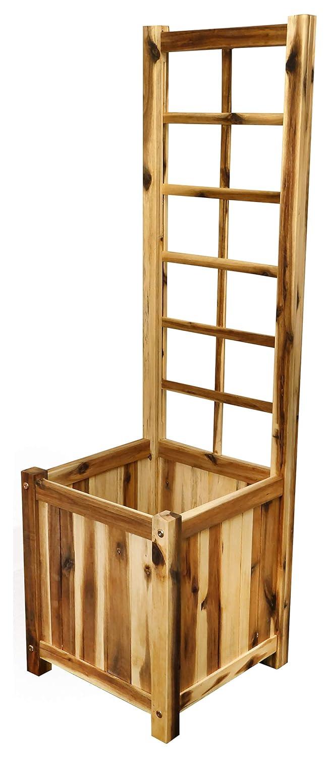 Classic Home and Garden Outdoor Square Acacia Wood Trellis Planter, 14in x 45.5in