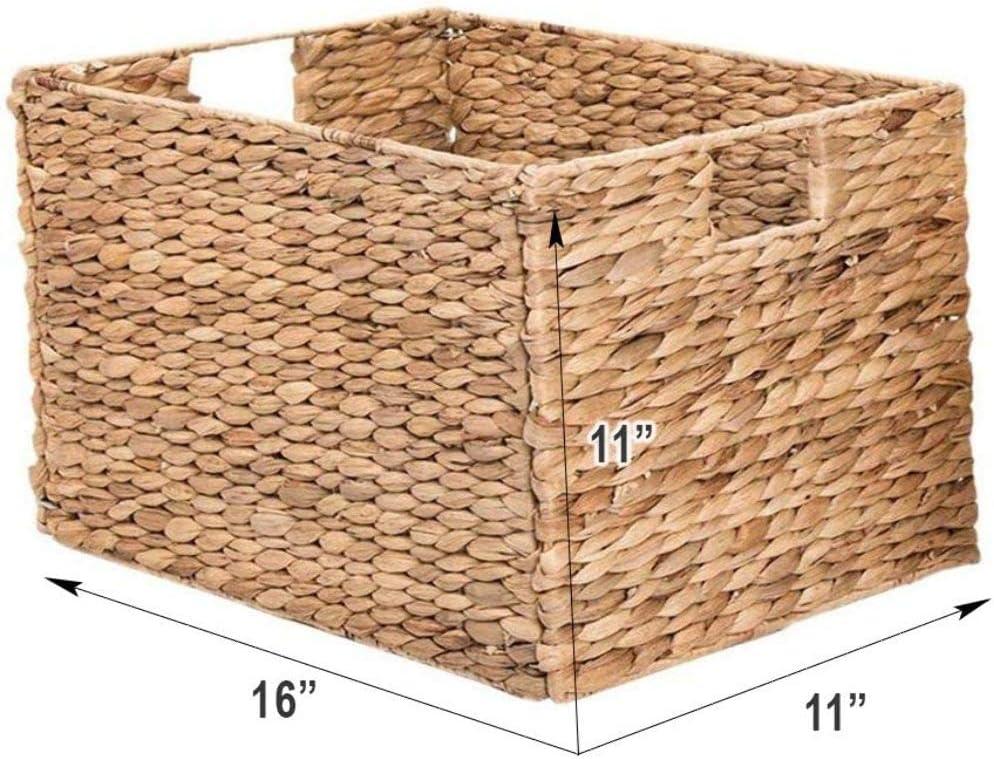 Hand-Woven Water Hyacinth Rectangular Wicker Storage Baskets, Set of 2