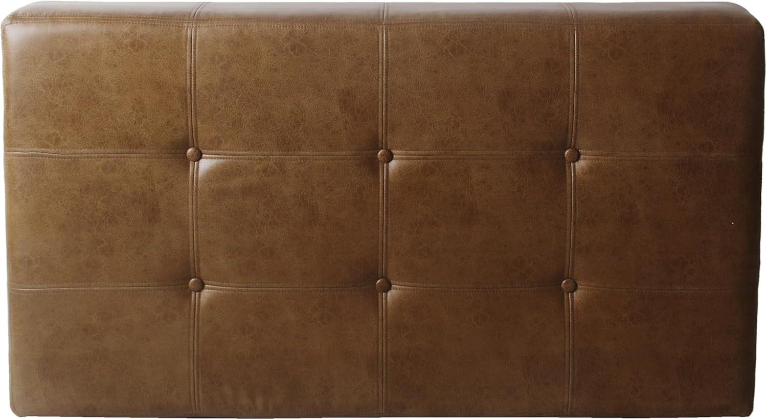Adryanah Tufted Coffee Table Ottoman Bench - Light Brown Faux Leather