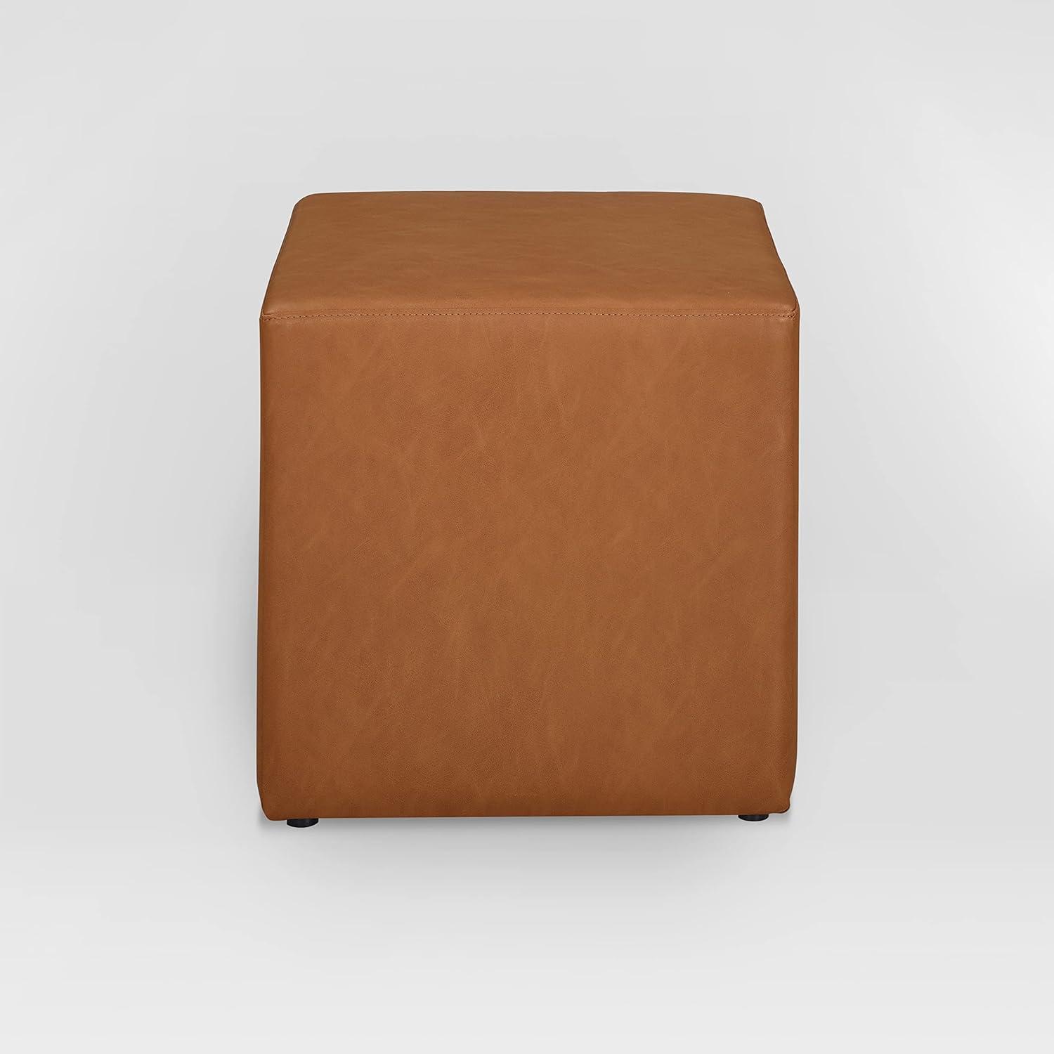 Daphne Ottoman Carmel - Lifestyle Solutions: Faux Leather Footstool, Transitional Bench, No Assembly Required