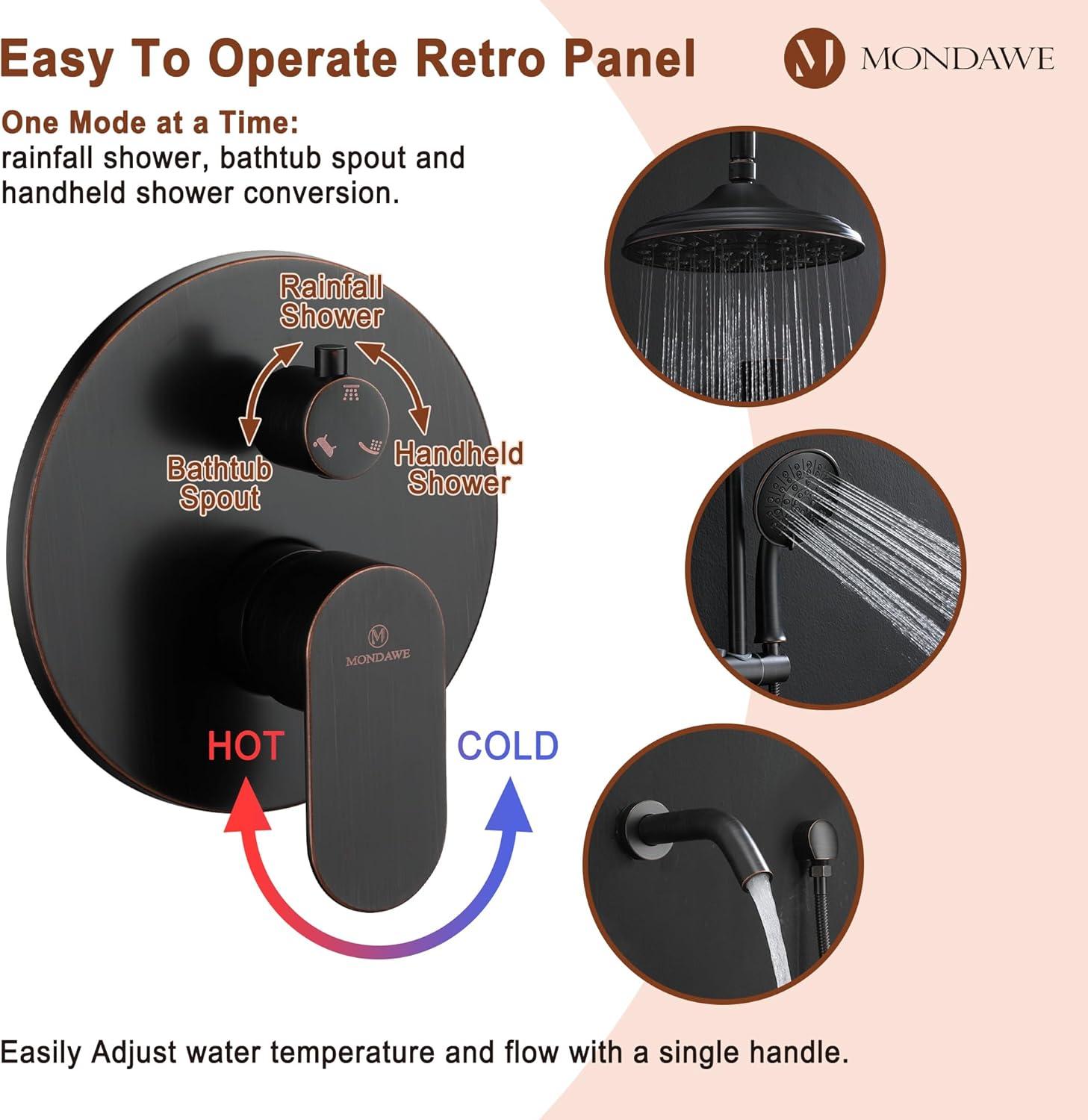 mondawe Calliope Wall Mounted 2-Function Retro Pressure-Balanced Shower System with 3 Setting Handheld MD-A3815-ORB