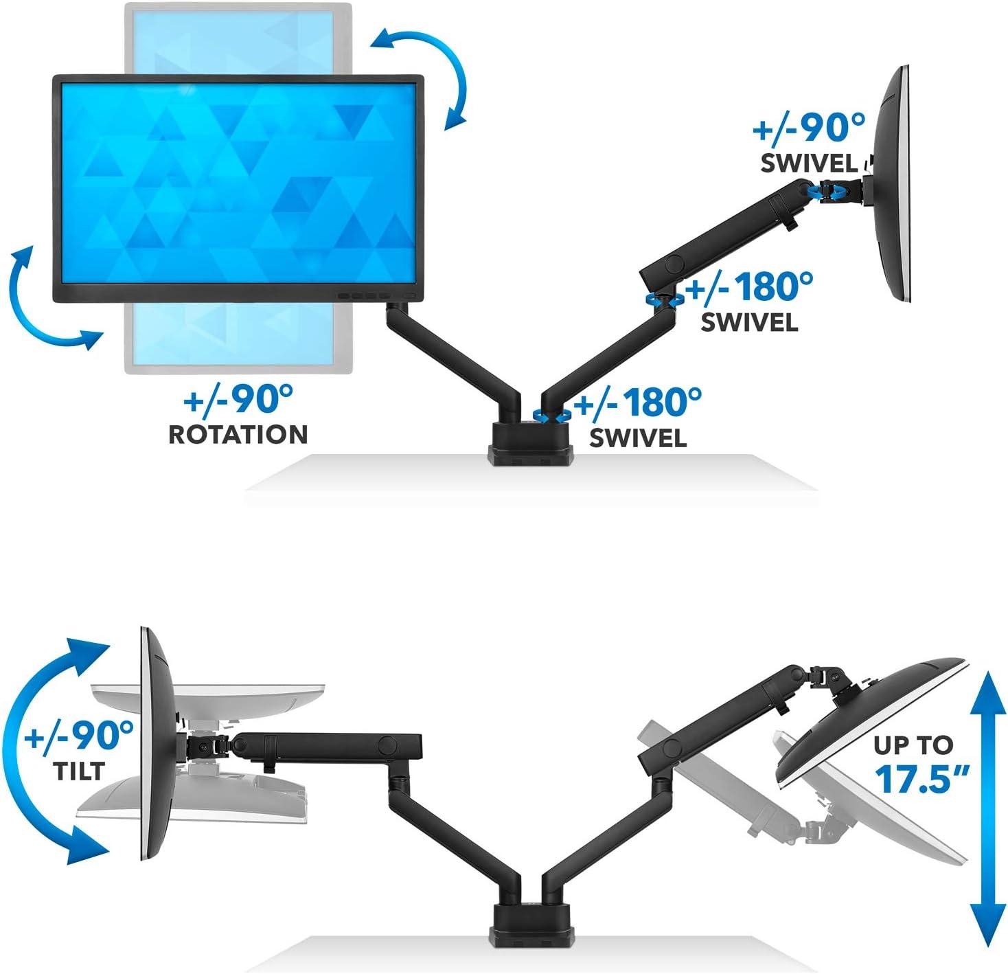 Mount-It! Dual Monitor Arm Mount Desk Stand | Articulating Mechanical Spring Height Adjustable | Fits Two 17 - 32 Inch Screens | C-Clamp and Grommet