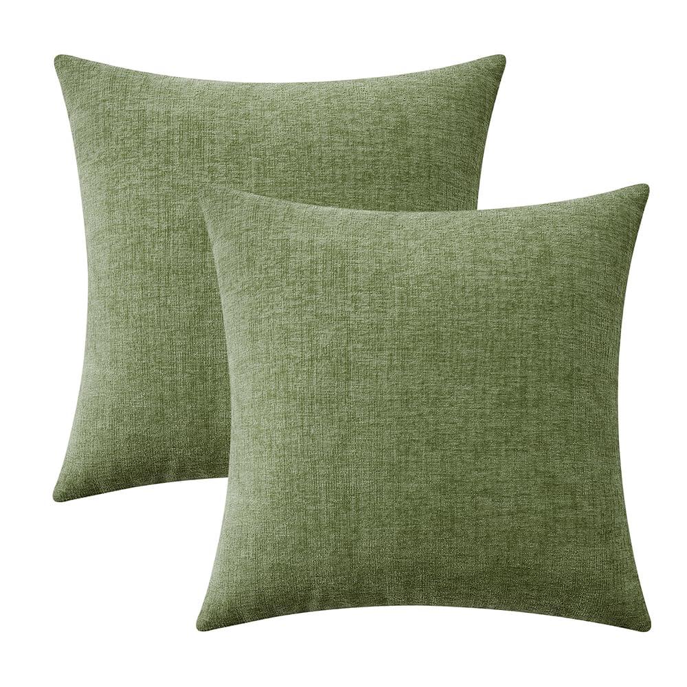 Xukmct 2 Pack Linen Square Pillow Cover with Zipper, Solid Color Decorative Cushion Case for Couch Patio Sofa, 18 x 18 inch, Green
