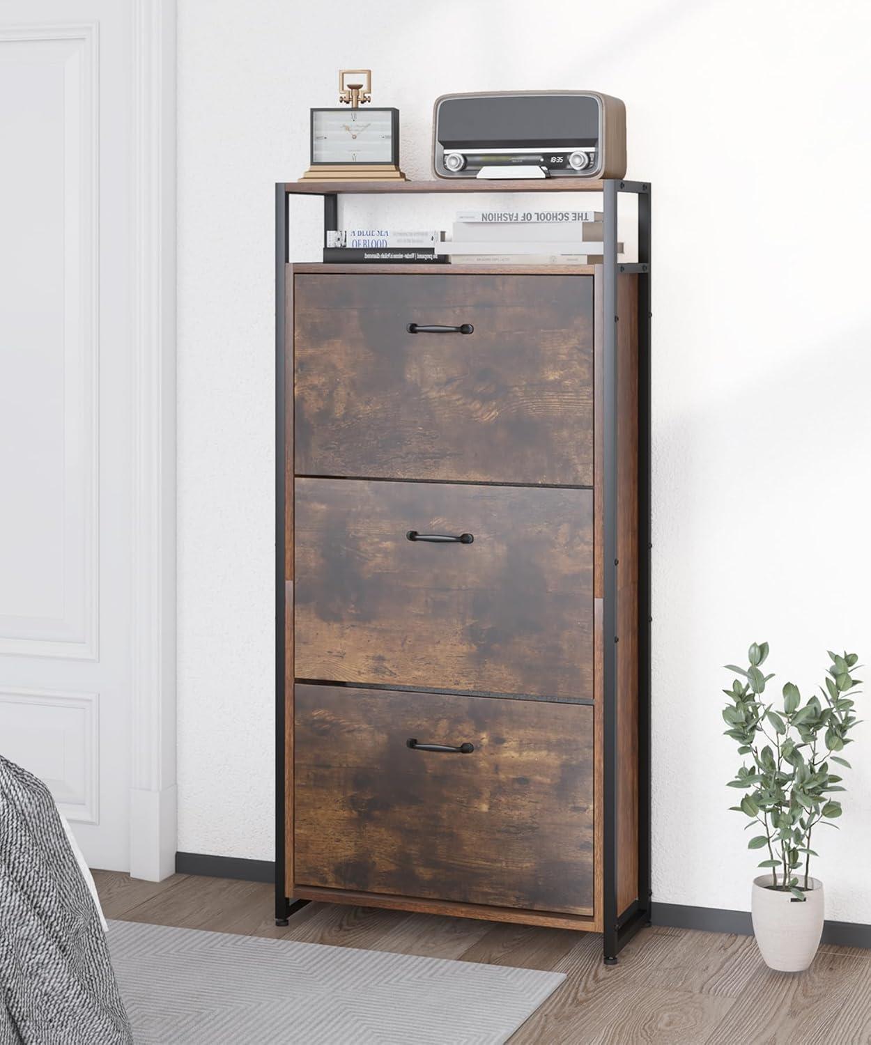 Rustic Style Wooden Shoe Cabinet with 3 Drawers for Entryway ,Living Room,Balcony