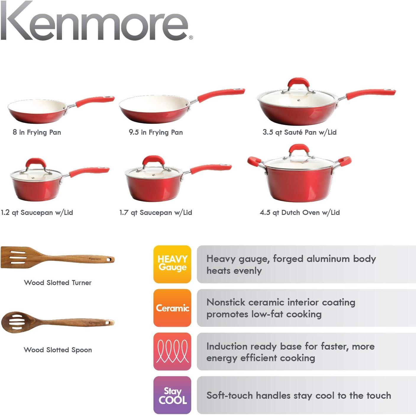 Kenmore 12-Piece Metallic Red Aluminum Nonstick Cookware Set