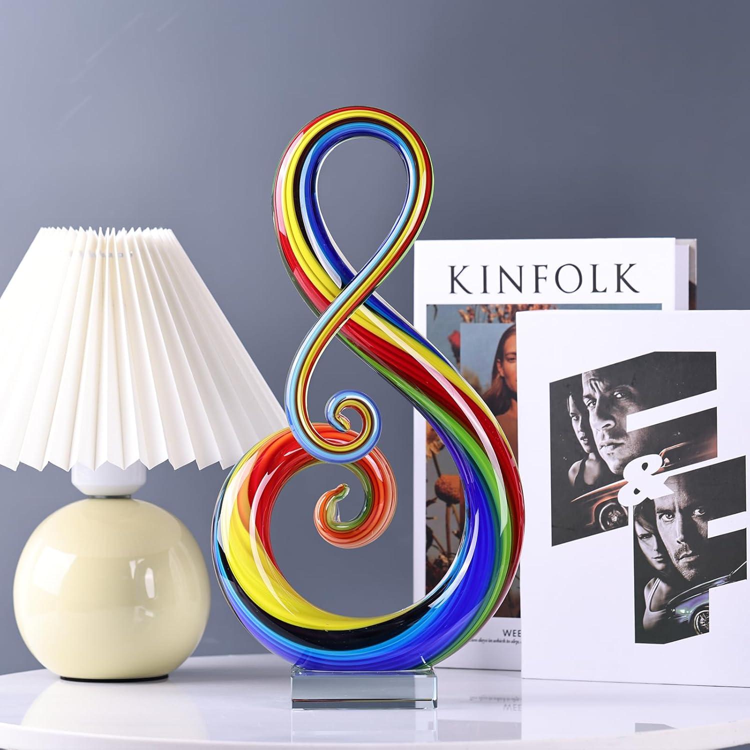 11" MultiColor Art Glass Note Centerpiece on Crystal Base