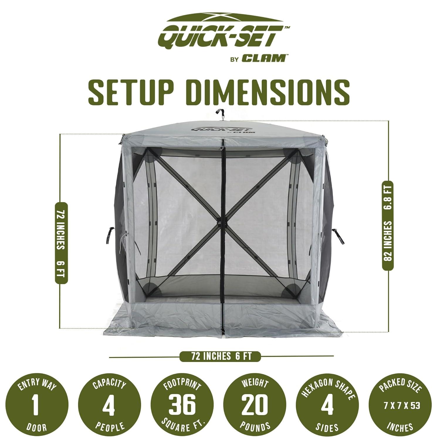 CLAM Quick-Set 6 x 6 Foot Traveler Portable Pop Up Outdoor Camping Gazebo 4 Sided Canopy Shelter with Ground Stakes and Carrying Bag, Gray