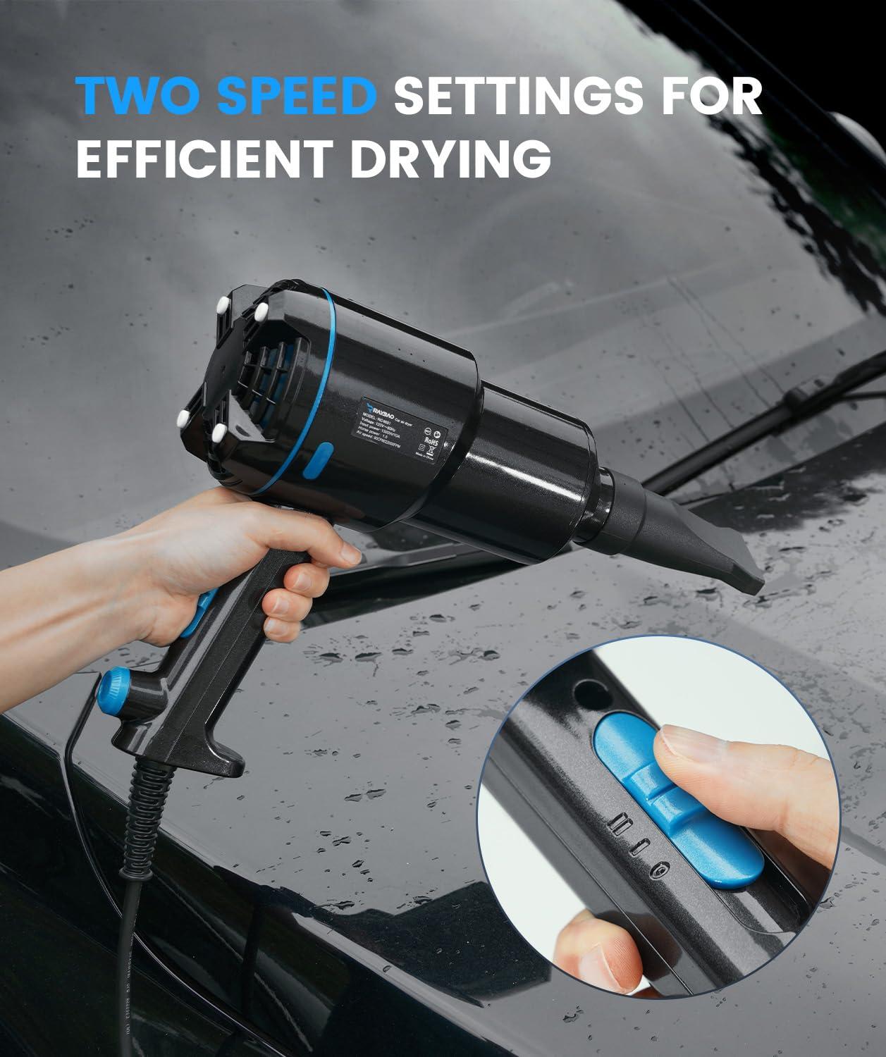 Car Dryer Air Blower -1300W Handheld High Powered Filtered Car Blower for Drying, 22000FPM / 90CFM Air Blower for Car Detailing, Washing, Cord 5M/16.4Ft Blower for Boat RV Motorcycle