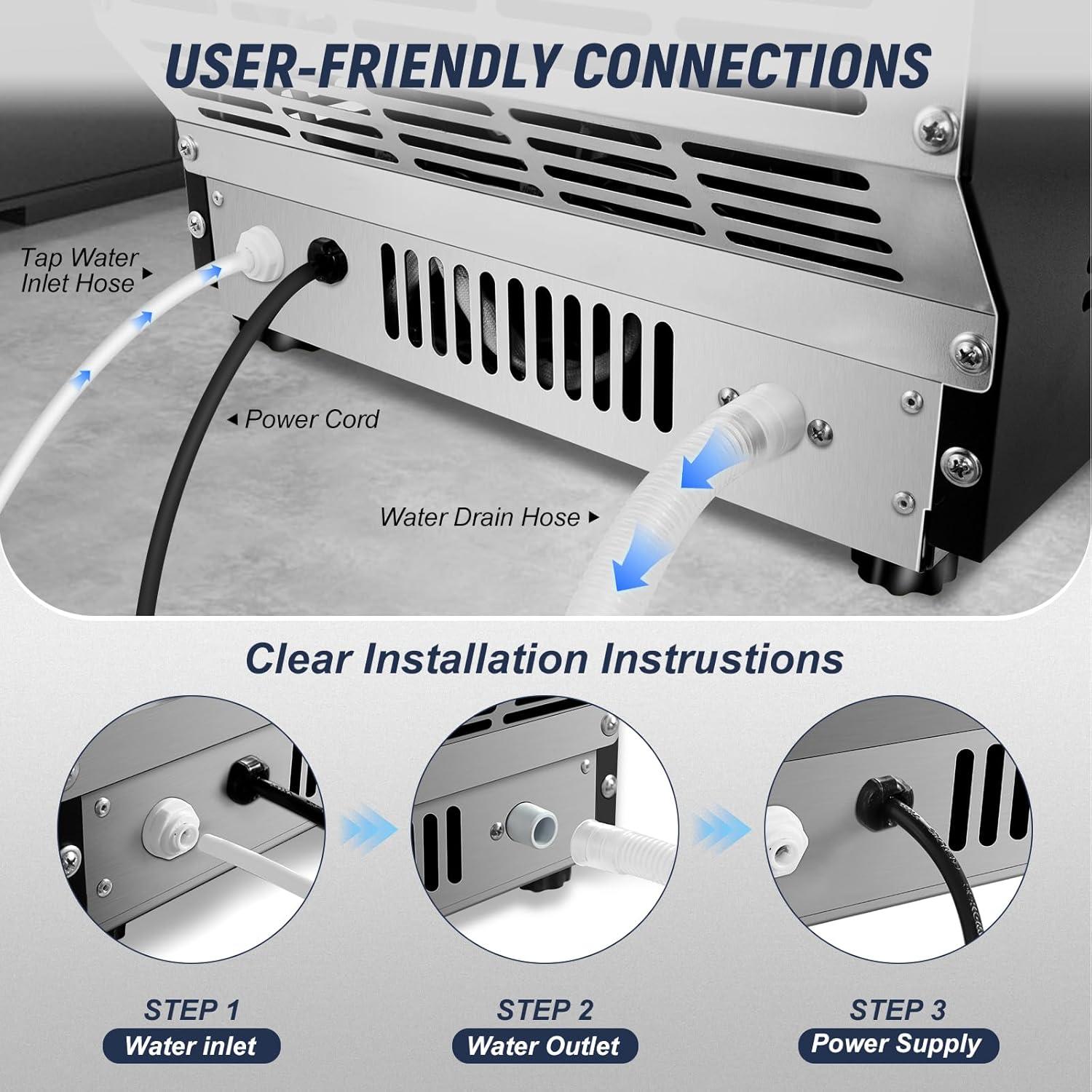 Commercial Ice Maker 100 lb./24H Freestanding Ice Maker Machine with 20 lb. Storage, 2 Water Inlet Modes Stainless Steel