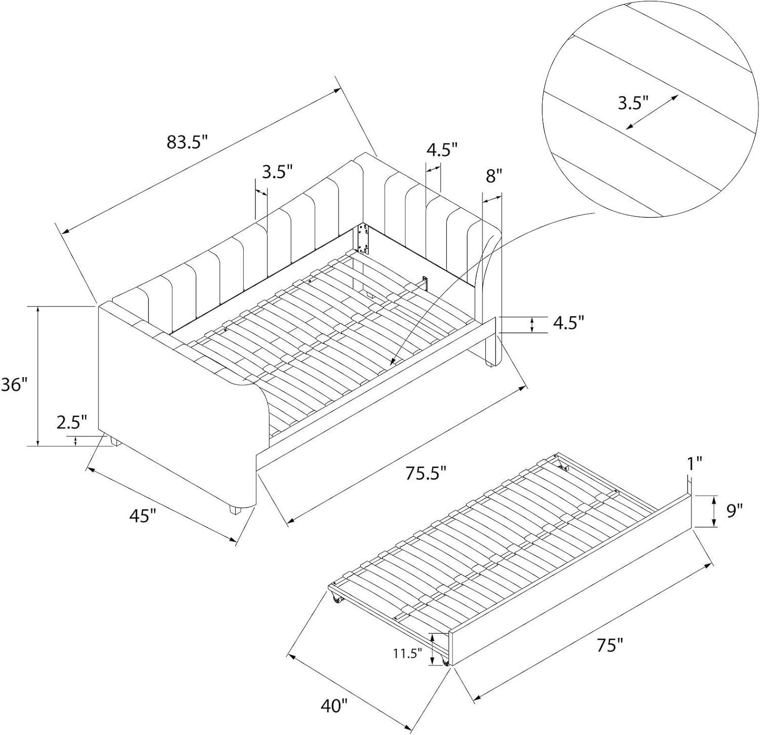 Valentina Twin Upholstered Daybed with Trundle